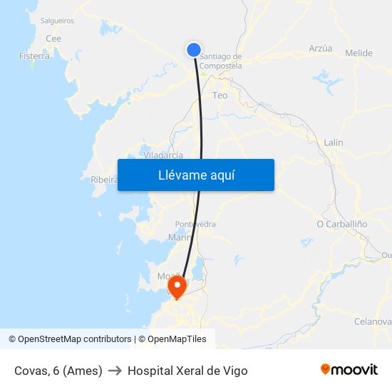 Covas, 6 (Ames) to Hospital Xeral de Vigo map