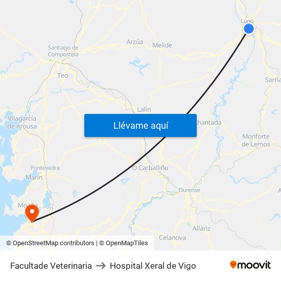 Facultade Veterinaria to Hospital Xeral de Vigo map