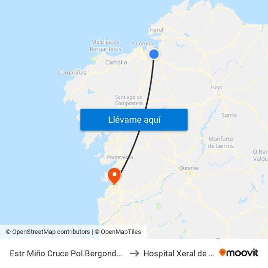 Estr Miño Cruce Pol.Bergondo,Hotel to Hospital Xeral de Vigo map