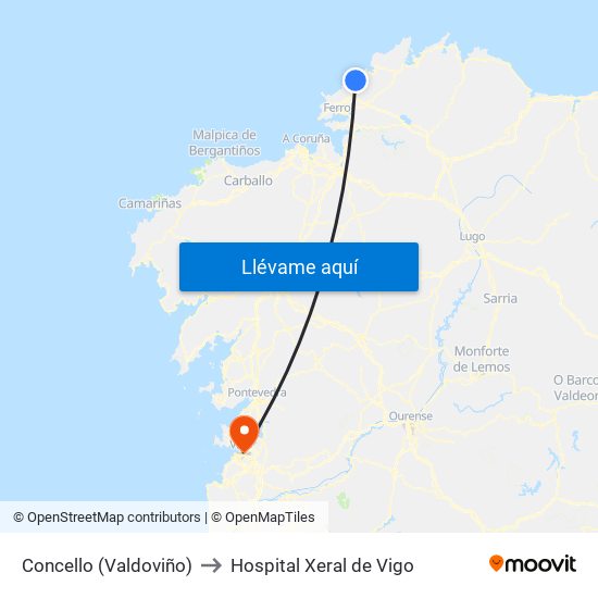Concello (Valdoviño) to Hospital Xeral de Vigo map