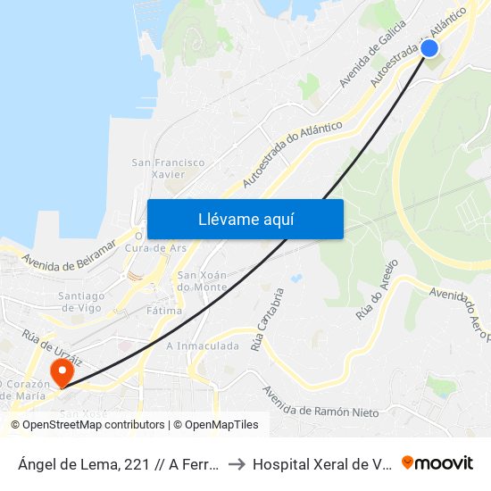 Ángel de Lema, 221 // A Ferreira to Hospital Xeral de Vigo map