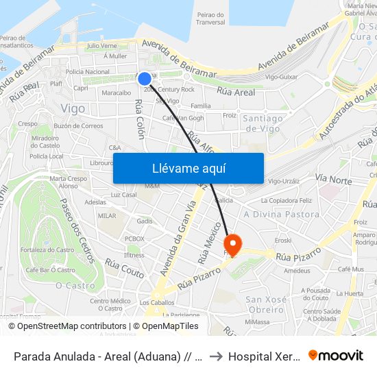 Parada Anulada - Areal (Aduana) // A Ribeira do Convento to Hospital Xeral de Vigo map
