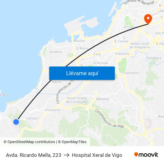 Avda. Ricardo Mella, 223 to Hospital Xeral de Vigo map