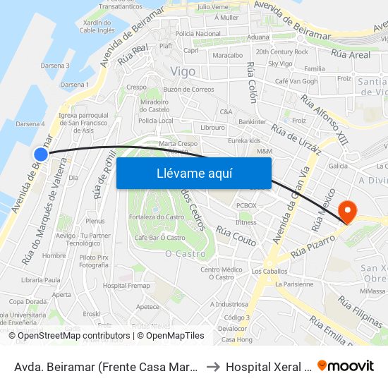Avda. Beiramar (Frente Casa Mar) // O Picachiño to Hospital Xeral de Vigo map