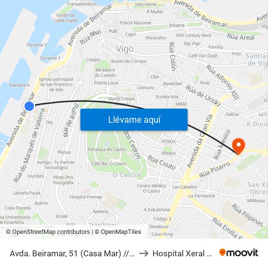 Avda. Beiramar, 51 (Casa Mar) // O Picachiño to Hospital Xeral de Vigo map