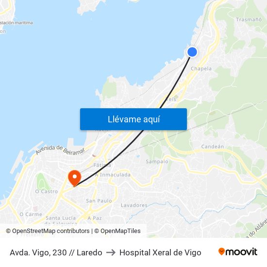 Avda. Vigo, 230 // Laredo to Hospital Xeral de Vigo map