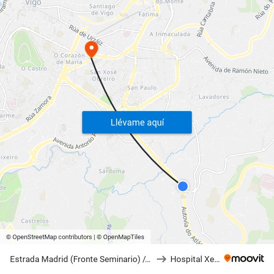 Estrada Madrid (Fronte Seminario) // O Campo da Presa do Valo to Hospital Xeral de Vigo map