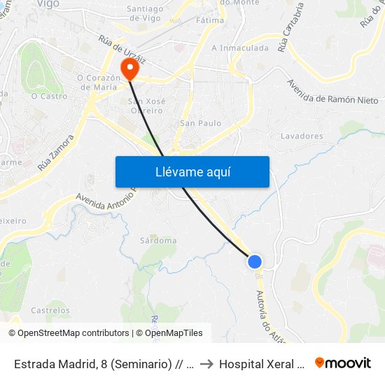 Estrada Madrid, 8 (Seminario) // A Raposeira to Hospital Xeral de Vigo map
