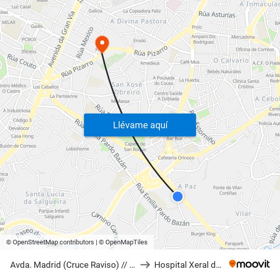 Avda. Madrid (Cruce Raviso) // O Raviso to Hospital Xeral de Vigo map