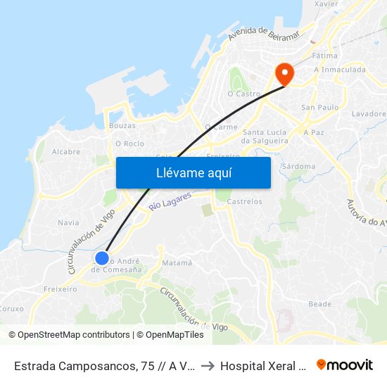 Estrada Camposancos, 75 // A Viña da Veiga to Hospital Xeral de Vigo map