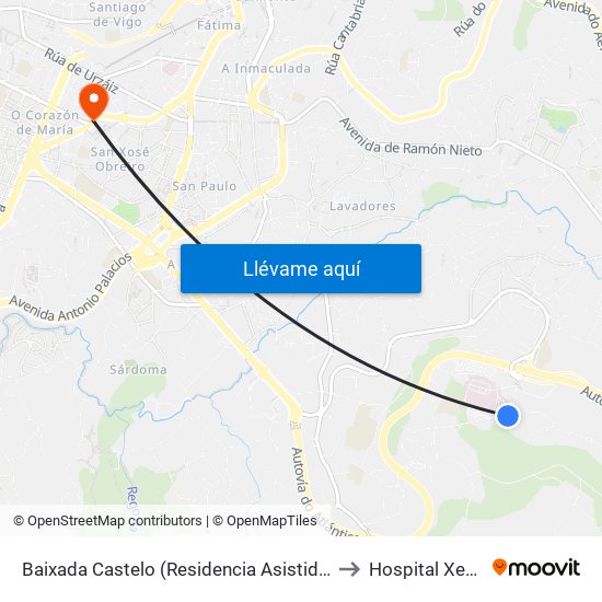 Baixada Castelo (Residencia Asistida) // O Monte do Areeiro to Hospital Xeral de Vigo map