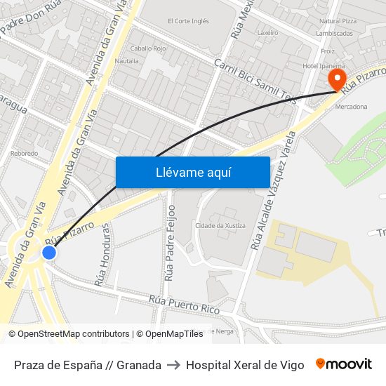 Praza de España // Granada to Hospital Xeral de Vigo map