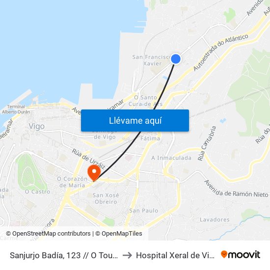 Sanjurjo Badía, 123 // O Toural to Hospital Xeral de Vigo map