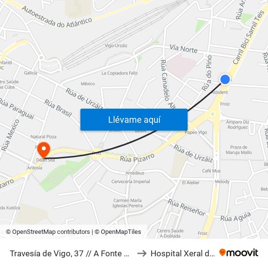 Travesía de Vigo, 37 // A Fonte da Palmeira to Hospital Xeral de Vigo map