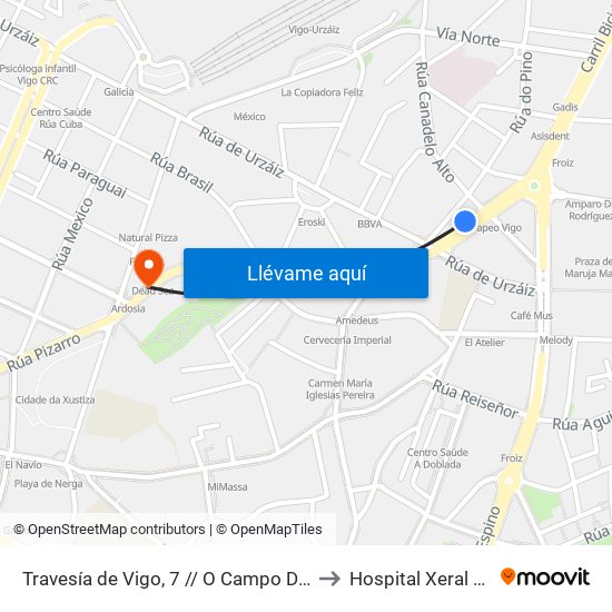 Travesía de Vigo, 7 // O Campo Dos Soldados to Hospital Xeral de Vigo map
