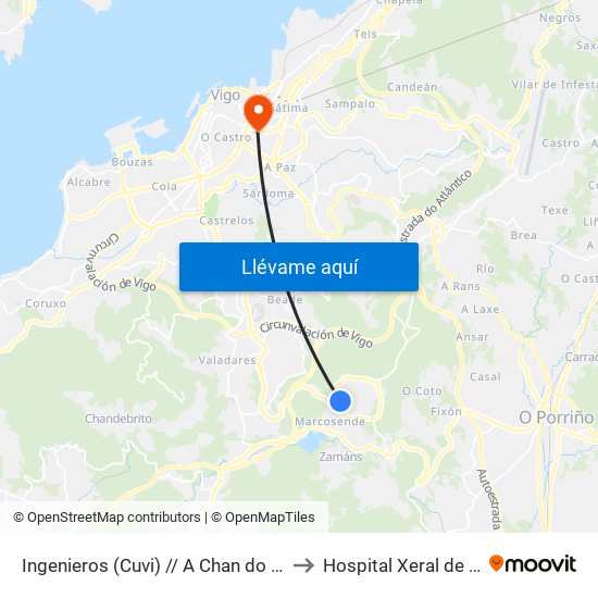 Ingenieros (Cuvi) // A Chan do Escote to Hospital Xeral de Vigo map