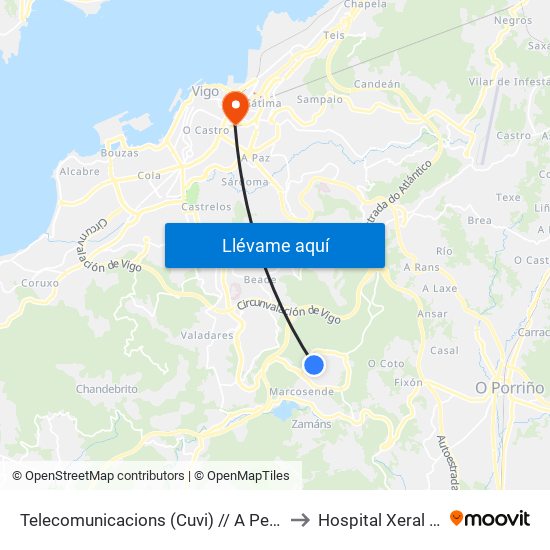 Telecomunicacions (Cuvi) // A Pedra da Raposa to Hospital Xeral de Vigo map