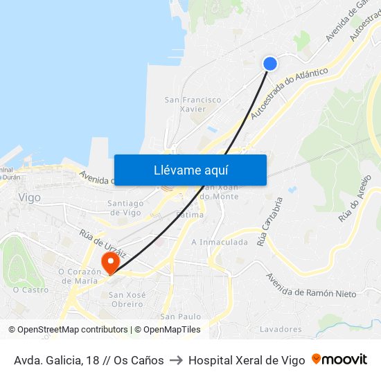 Avda. Galicia, 18 // Os Caños to Hospital Xeral de Vigo map