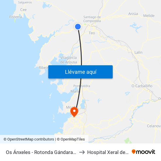 Os Ánxeles - Rotonda Gándara (Brión) to Hospital Xeral de Vigo map