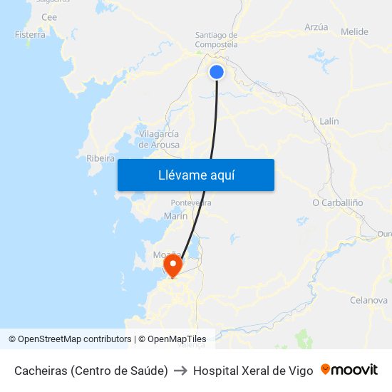 Cacheiras (Centro de Saúde) to Hospital Xeral de Vigo map