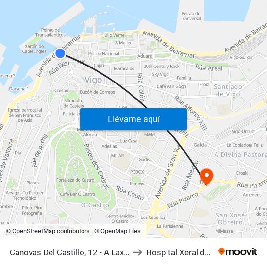 Cánovas Del Castillo, 12 - A Laxe (Vigo) to Hospital Xeral de Vigo map