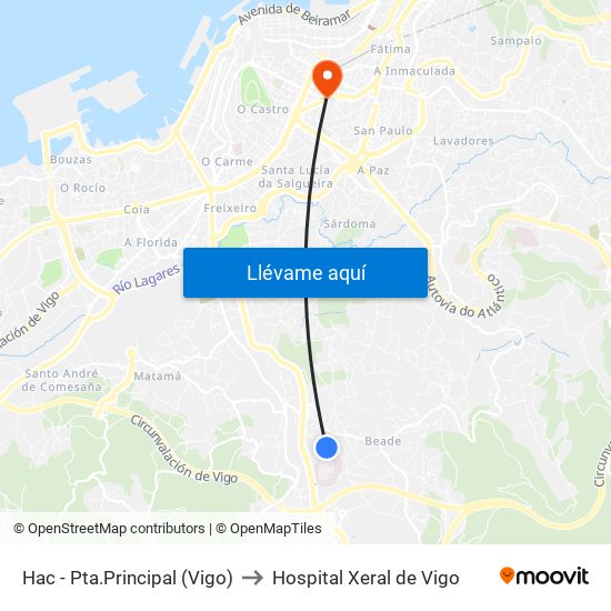 Hac - Pta.Principal (Vigo) to Hospital Xeral de Vigo map