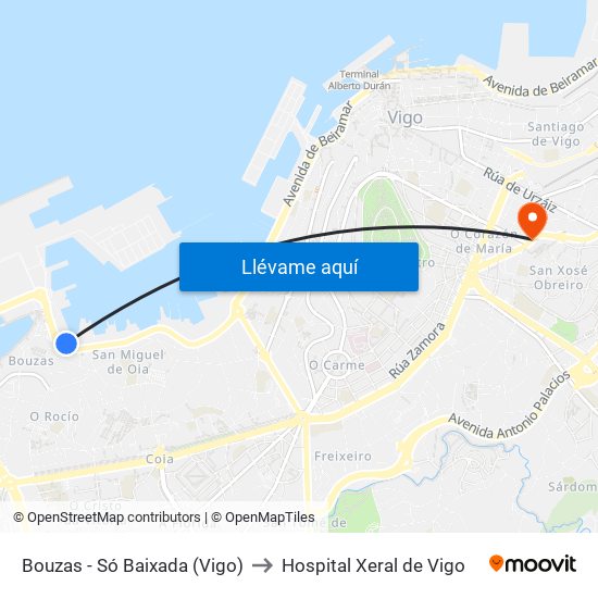 Bouzas - Só Baixada (Vigo) to Hospital Xeral de Vigo map