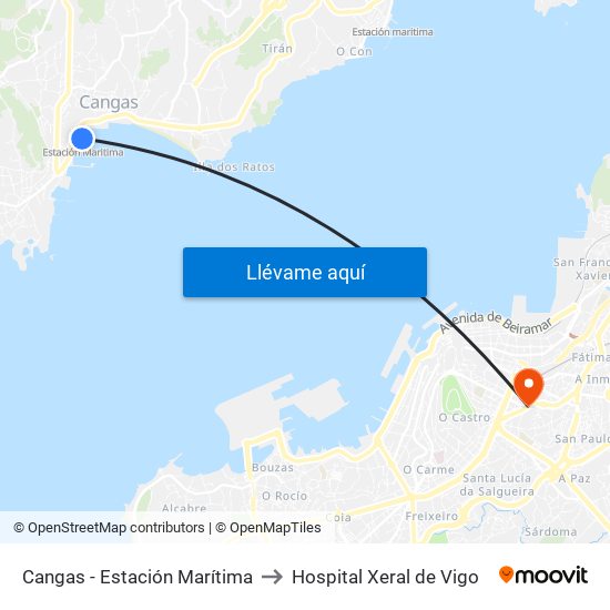 Cangas - Estación Marítima to Hospital Xeral de Vigo map