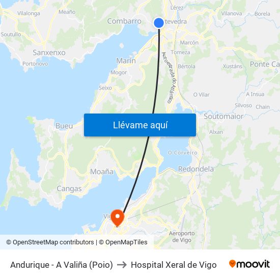 Andurique - A Valiña (Poio) to Hospital Xeral de Vigo map