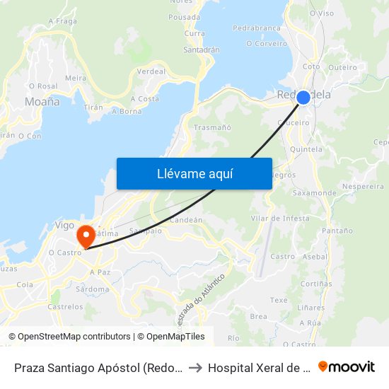 Praza Santiago Apóstol (Redondela) to Hospital Xeral de Vigo map
