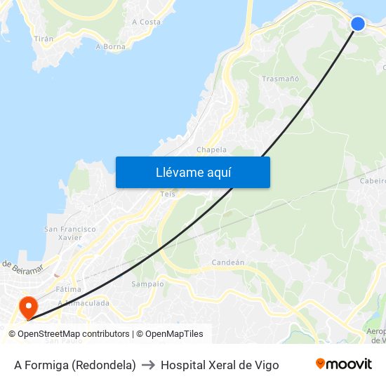 A Formiga (Redondela) to Hospital Xeral de Vigo map