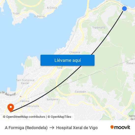 A Formiga (Redondela) to Hospital Xeral de Vigo map