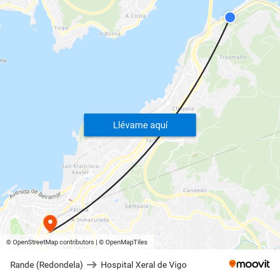 Rande (Redondela) to Hospital Xeral de Vigo map