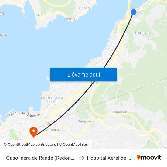 Gasolinera de Rande (Redondela) to Hospital Xeral de Vigo map