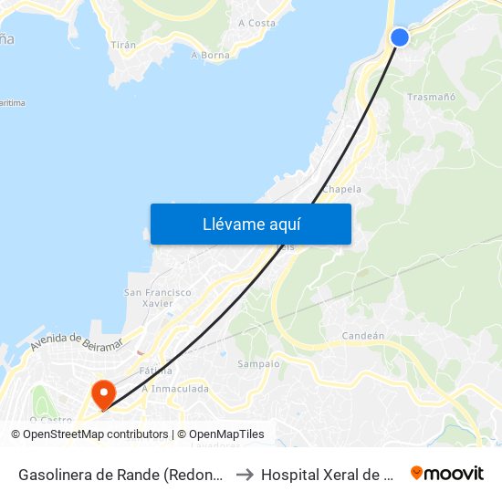 Gasolinera de Rande (Redondela) to Hospital Xeral de Vigo map