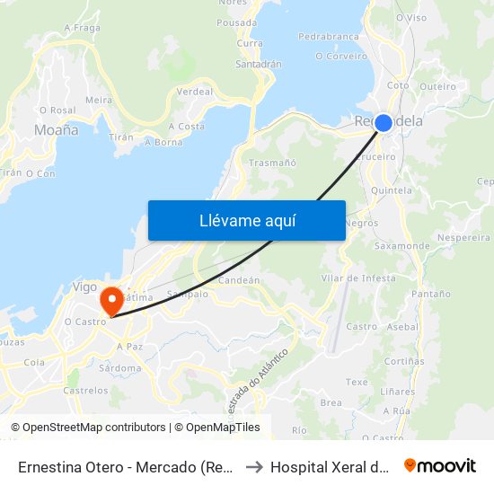 Ernestina Otero - Mercado (Redondela) to Hospital Xeral de Vigo map