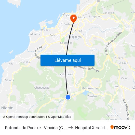 Rotonda da Pasaxe - Vincios (Gondomar) to Hospital Xeral de Vigo map