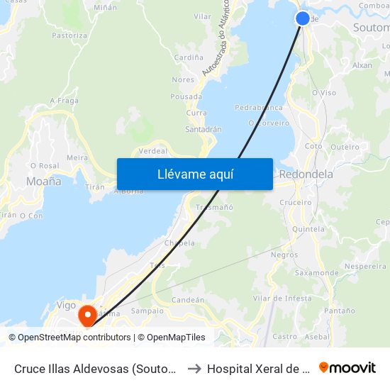 Cruce Illas Aldevosas (Soutomaior) to Hospital Xeral de Vigo map
