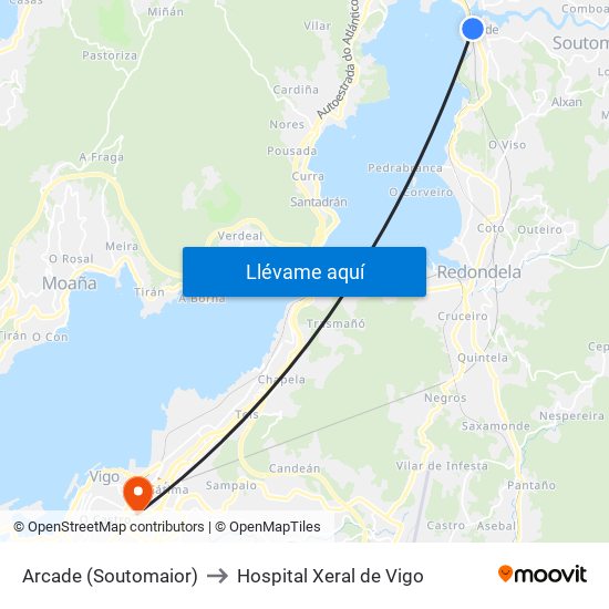 Arcade (Soutomaior) to Hospital Xeral de Vigo map