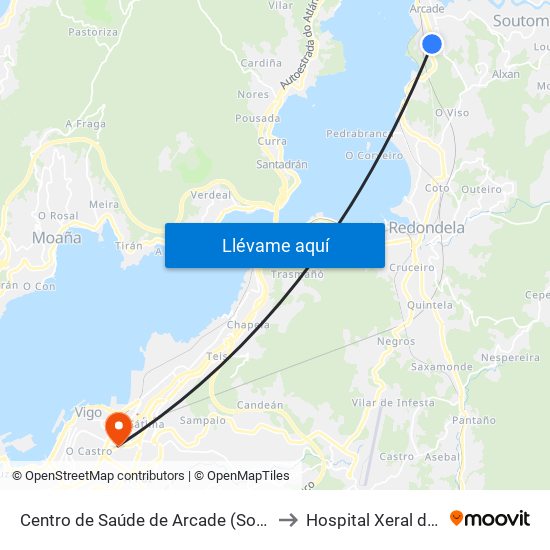 Centro de Saúde de Arcade (Soutomaior) to Hospital Xeral de Vigo map