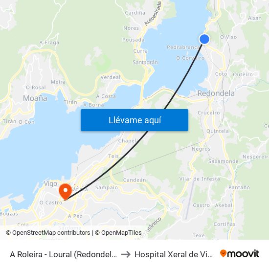 A Roleira - Loural (Redondela) to Hospital Xeral de Vigo map
