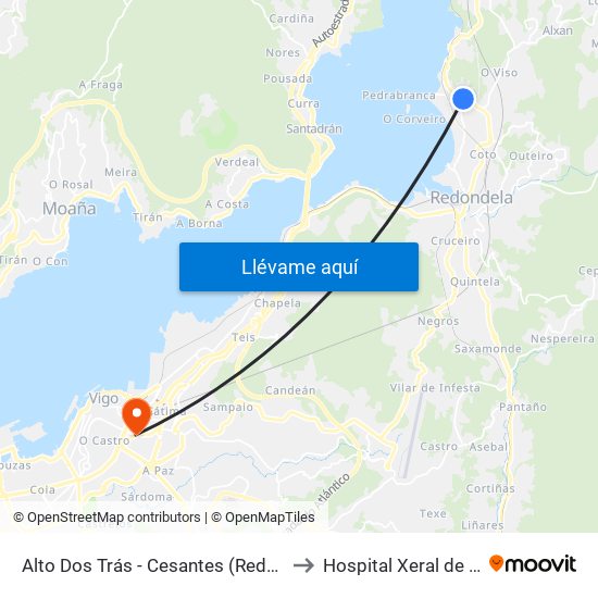 Alto Dos Trás - Cesantes (Redondela) to Hospital Xeral de Vigo map