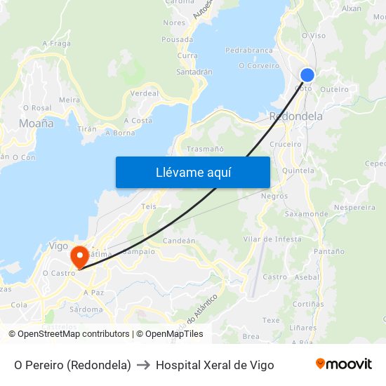 O Pereiro (Redondela) to Hospital Xeral de Vigo map