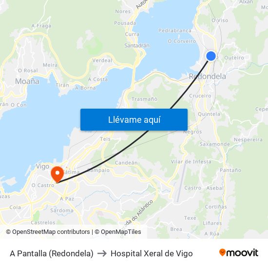 A Pantalla (Redondela) to Hospital Xeral de Vigo map