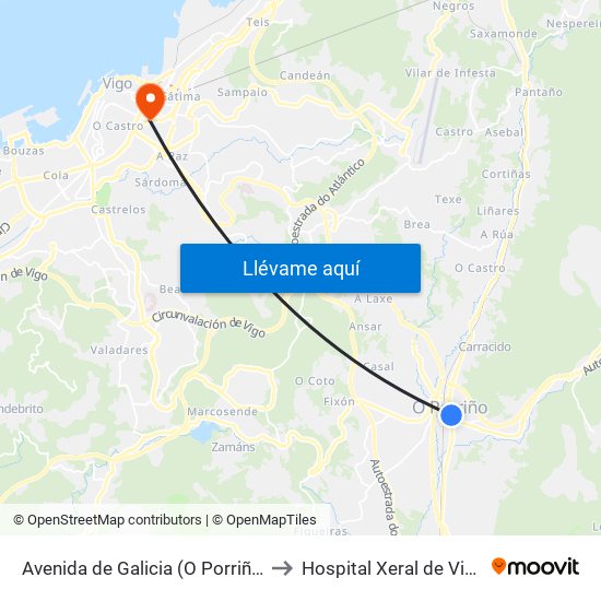 Avenida de Galicia (O Porriño) to Hospital Xeral de Vigo map