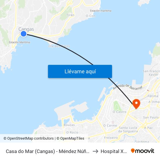 Casa do Mar (Cangas) - Méndez Núñez - Casa do Concello (Cangas) to Hospital Xeral de Vigo map