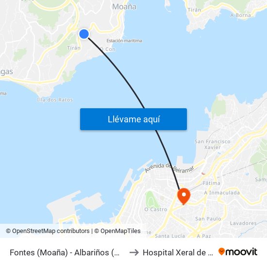 Fontes (Moaña) - Albariños (Moaña) to Hospital Xeral de Vigo map