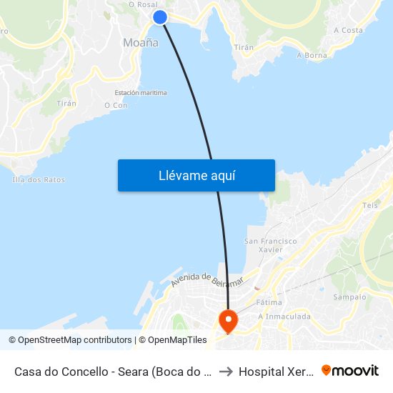 Casa do Concello - Seara (Boca do Río - A Seara (Moaña)) to Hospital Xeral de Vigo map