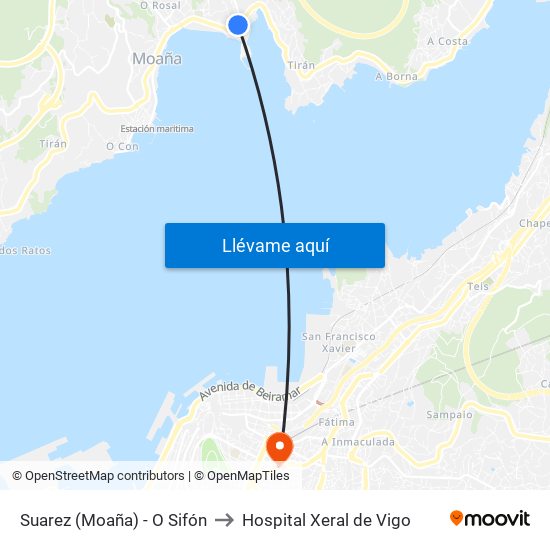 Suarez (Moaña) - O Sifón to Hospital Xeral de Vigo map