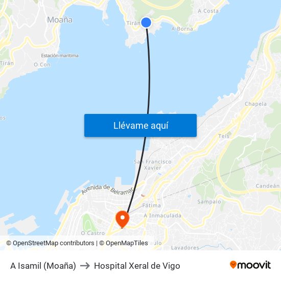 A Isamil (Moaña) to Hospital Xeral de Vigo map